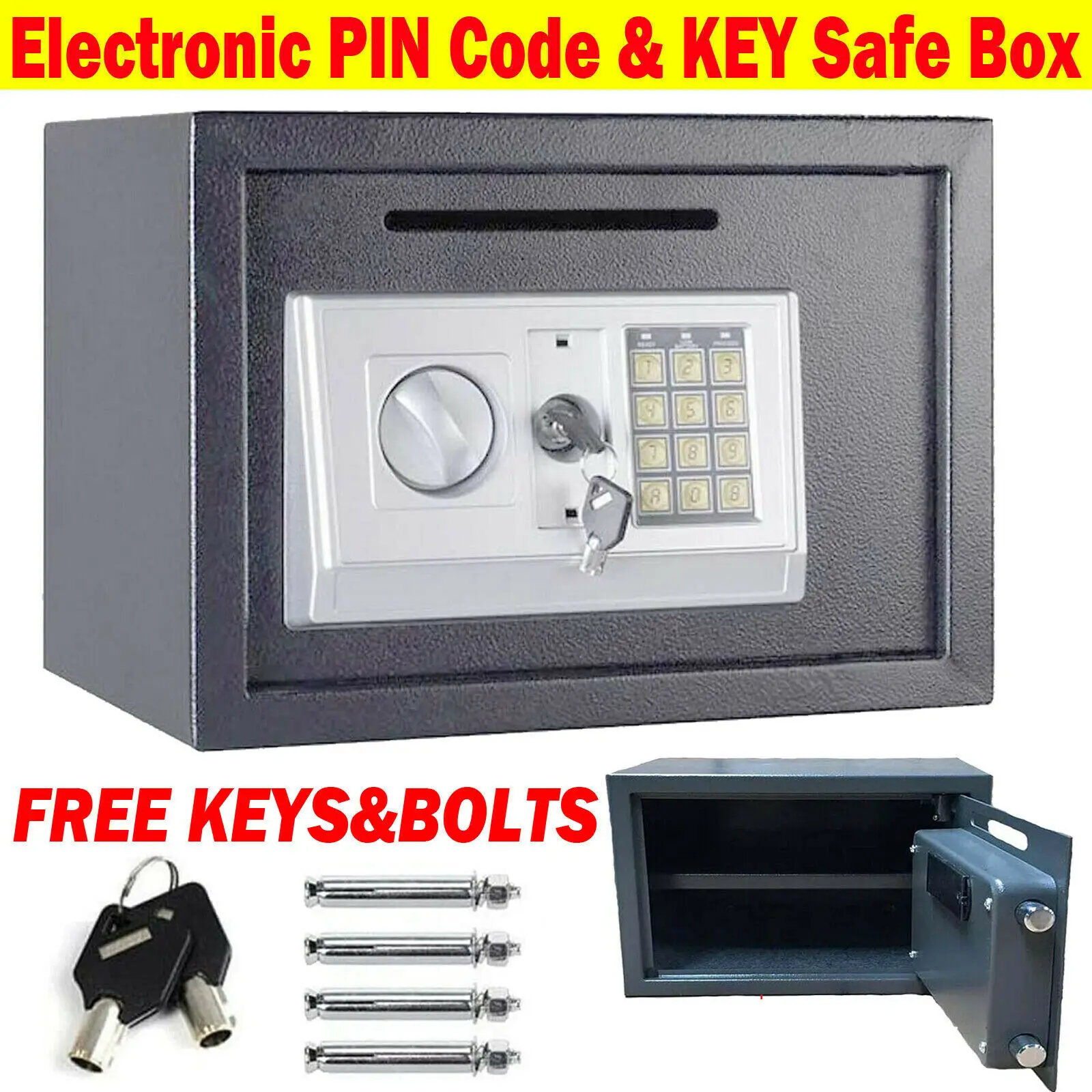 16L Electonic Safe Box with Keypad and 2 Keys, Wall Mounted Safe with Prodrilled Holes, Security Safe Box for Home Hotel Use