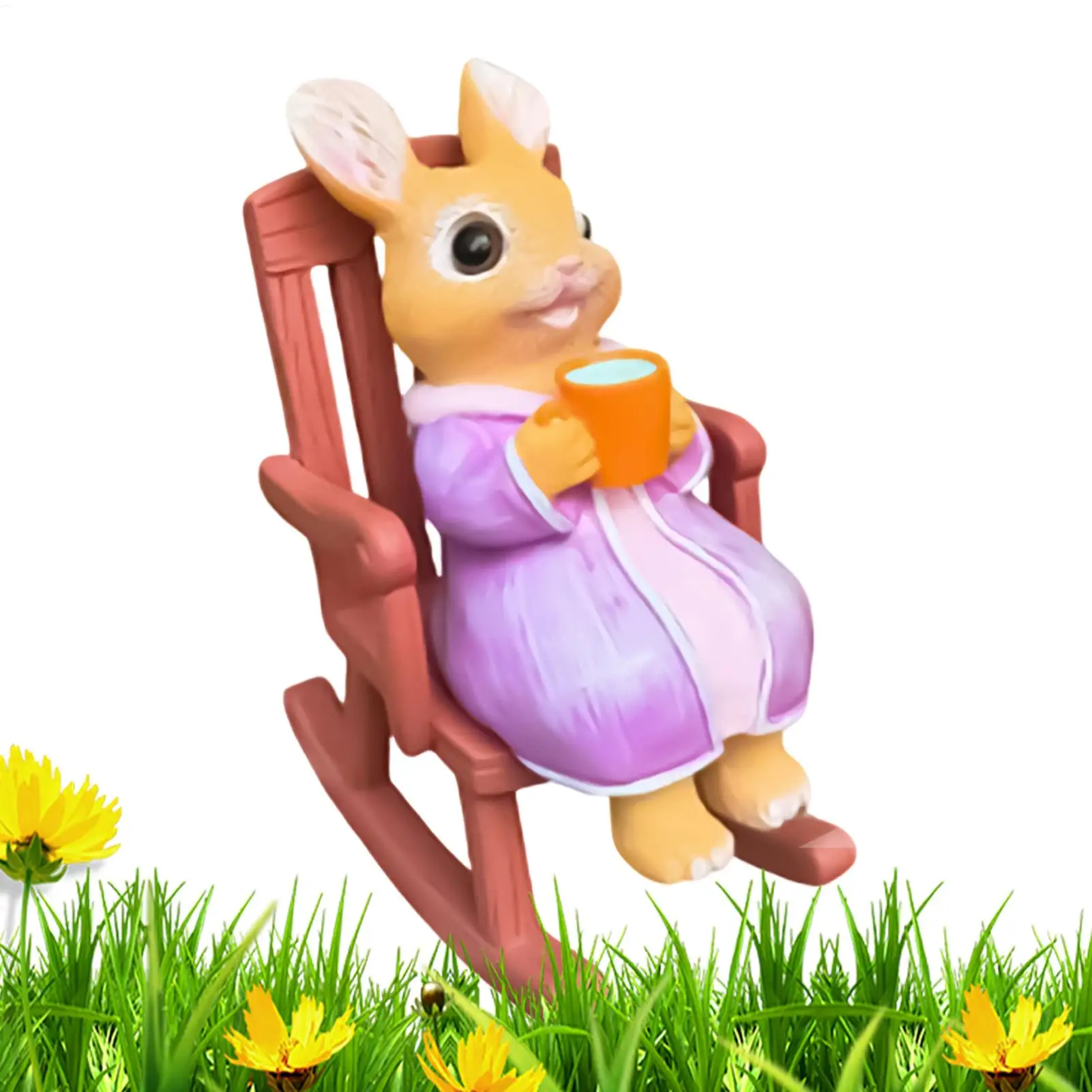 Bunny Statue Rabbit On Rocking Chair Sculpture Garden Statues For Easter Home Housewarming Table Shelf Yard Lawn Patio Indoor