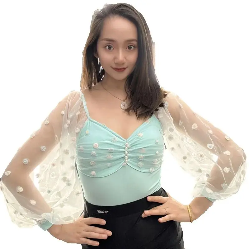 بدلة رقص لاتينية بأكمام واسعة للسيدات ملابس رقص عصرية للبالغين ملابس رومبا لقاعة الرقص SL14502