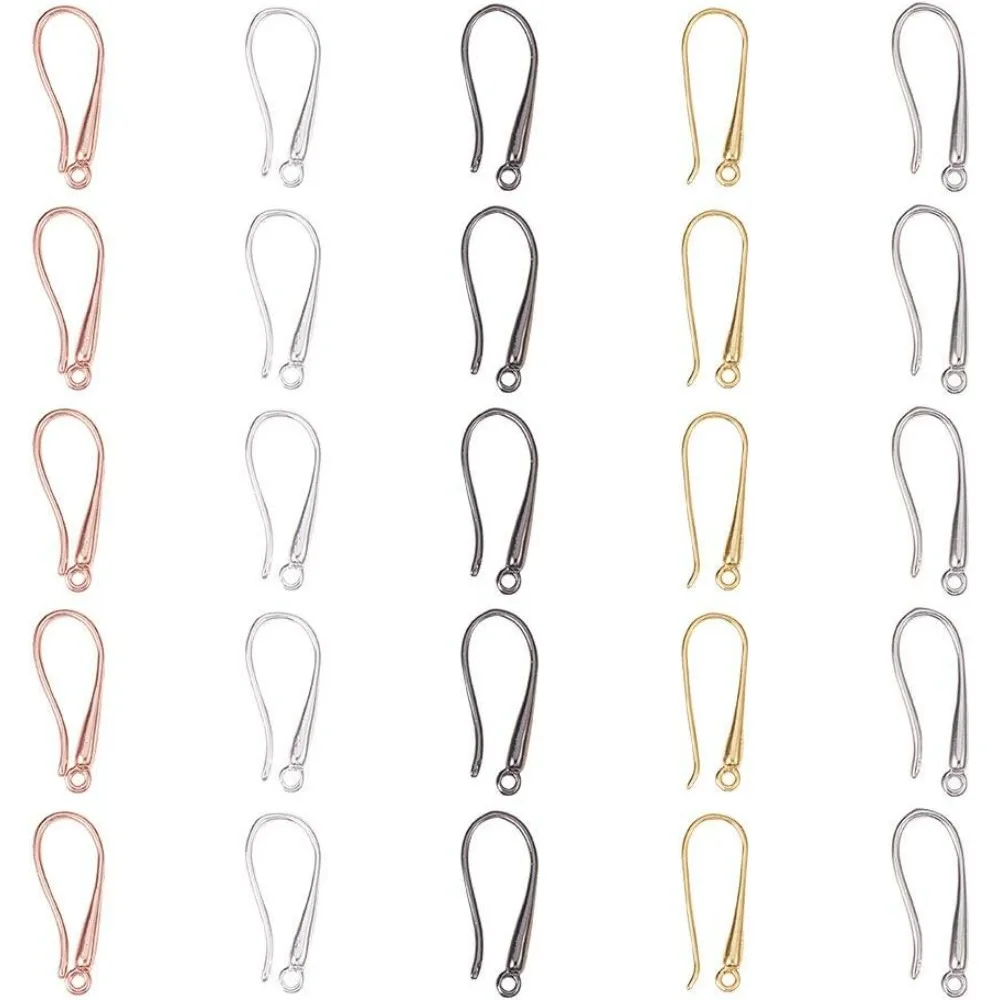 50 Pcs 5 Colors Brass Earring Hook Ear Wires with Loop 23x9x2.5mm for DIY Earring Jewelry Making