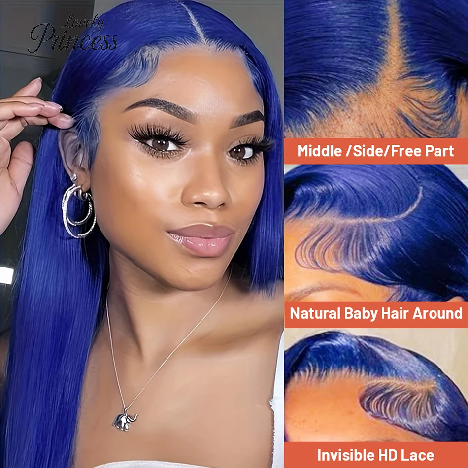 250% 30 بوصة أزرق نقي مستقيم 13x6 الدانتيل أمامي 13x4 الدانتيل الجبهة الباروكات العظام شعر طبيعي مفرود الباروكات قبل قطعها الأزرق اللون