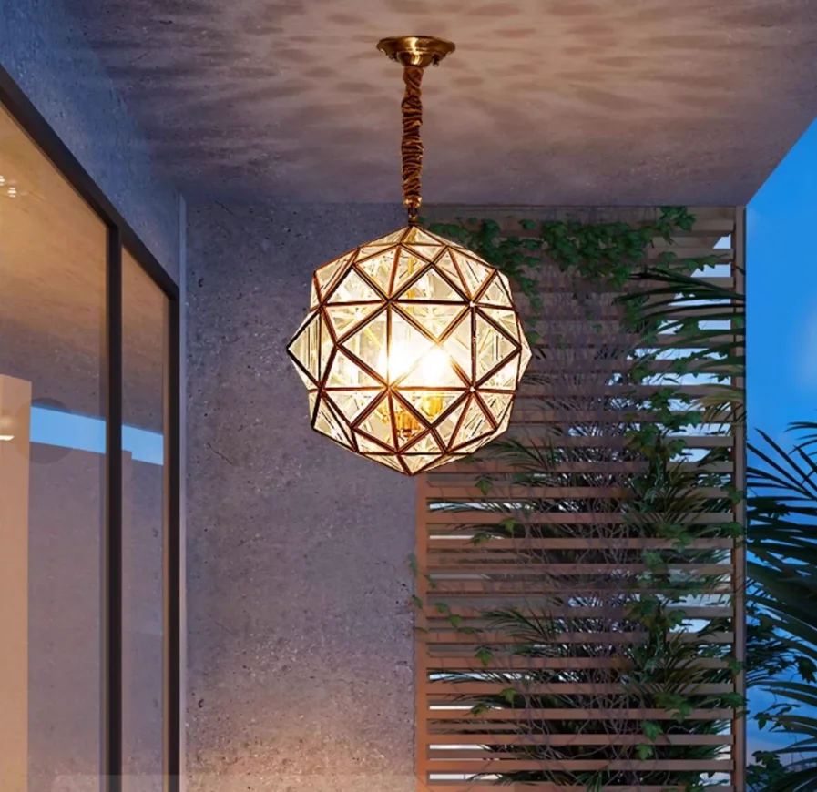 

Водонепроницаемый стеклянный подвесной светильник для балкона, декоративный, D40см H40см, для лестницы, коридора, дома, сада, бронзовый, карнавальный подвесной светильник