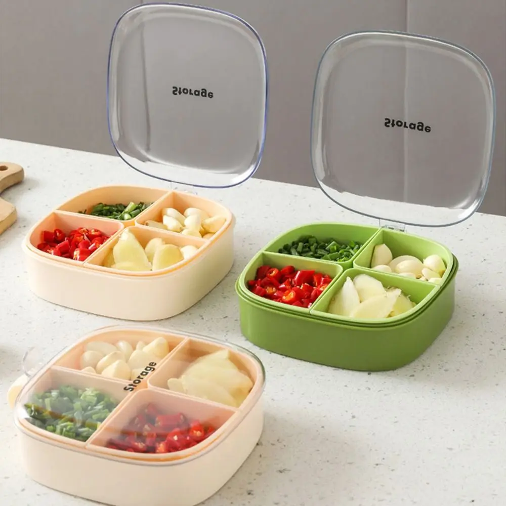 Drain Storage Box Fooding Sorting 4 Grid Fridge Food Storage Crisper Fruit Vegetable Preservation with Lid Frozen Storage Box