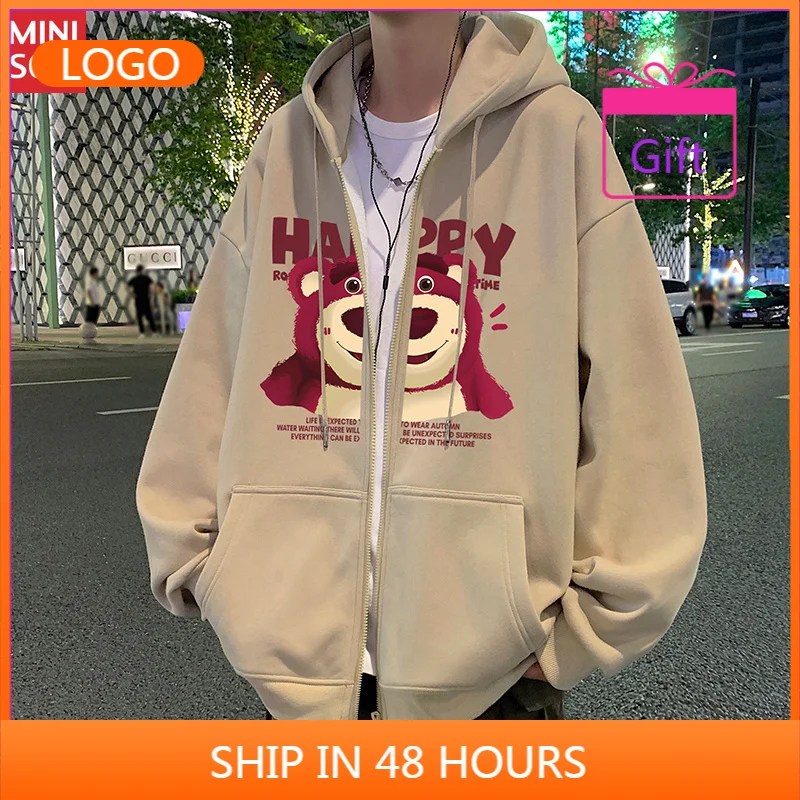 

Disney Cartoon Strawberry Bear Sweater Jacket Men's Spring and Autumn 2025 New Loose Zipper Cardigan