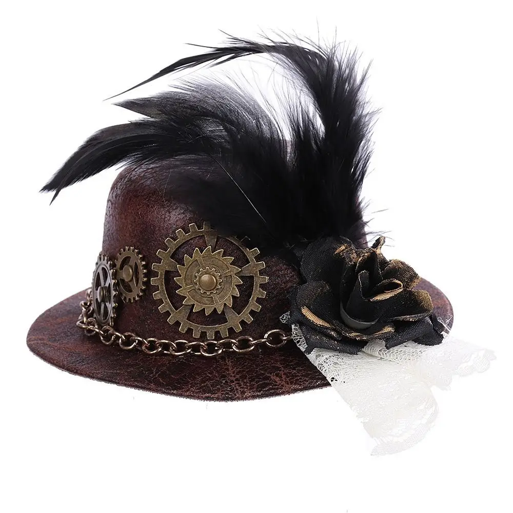 Funny Steampunk Hair Clip Mini Top Hat Goth Vintage Cosplay Props Gears Feather Cosplay Masquerade Mini Cap Decor