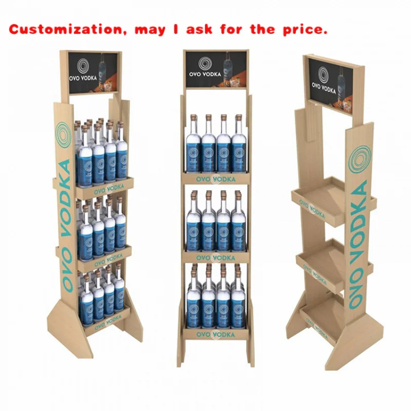 

custom.Bevis Modern Foldable Wooden Display Rack Durable Whiskey Bottle Showcase Supermarket Floor Display Stand