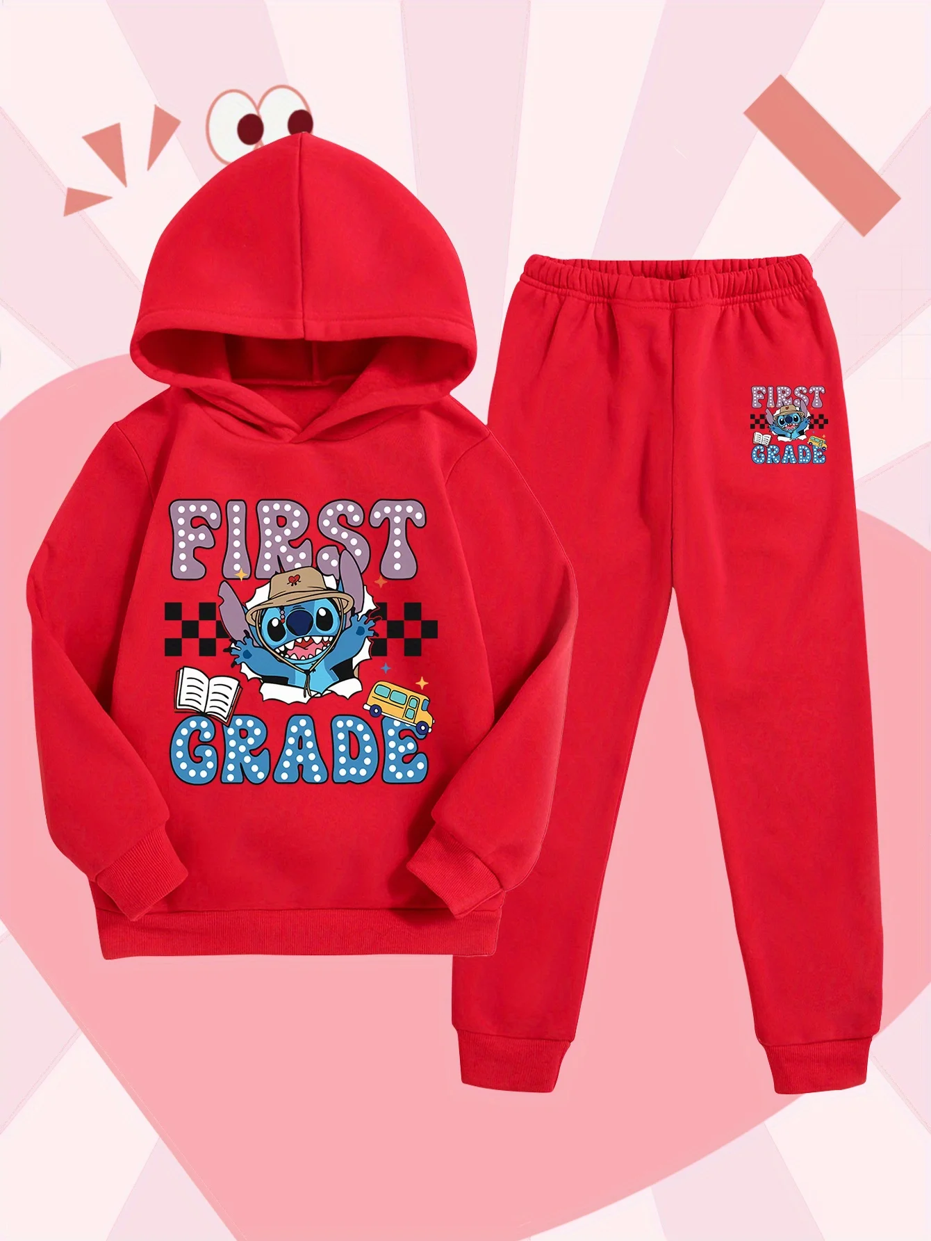 

Модный комплект из толстовки и брюк Disney для девочек — плюшевый комплект брюк с длинными рукавами и милым принтом Disney, мягкий и удобный весенне-летний комплект