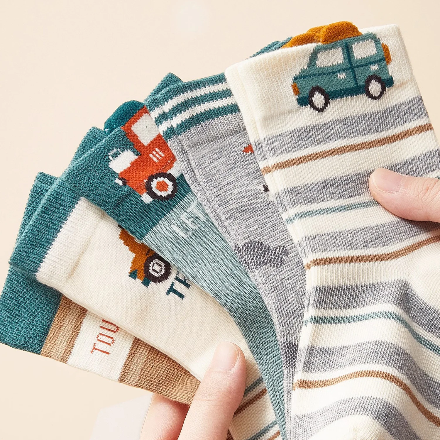 5 Pairs Boys Socks Spring Autumn Cotton Cartoon Car Kids Crew Socks Toddler Children Socks for Daily Wear