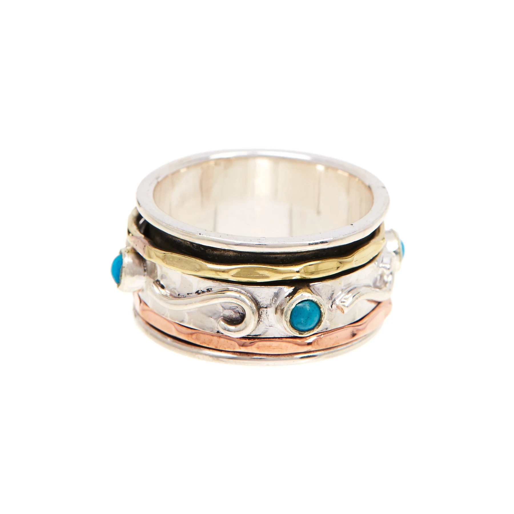 

Handmade Turquoise & Tri-Tone Spinner Ring Fashion Spinner Ring for Women