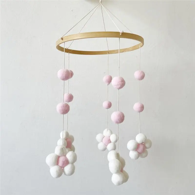 DT19 Nordic Fur Ball Flower Wind Chime Bed Bell, Baby Room Children's Room Decoration, Crib Ornament