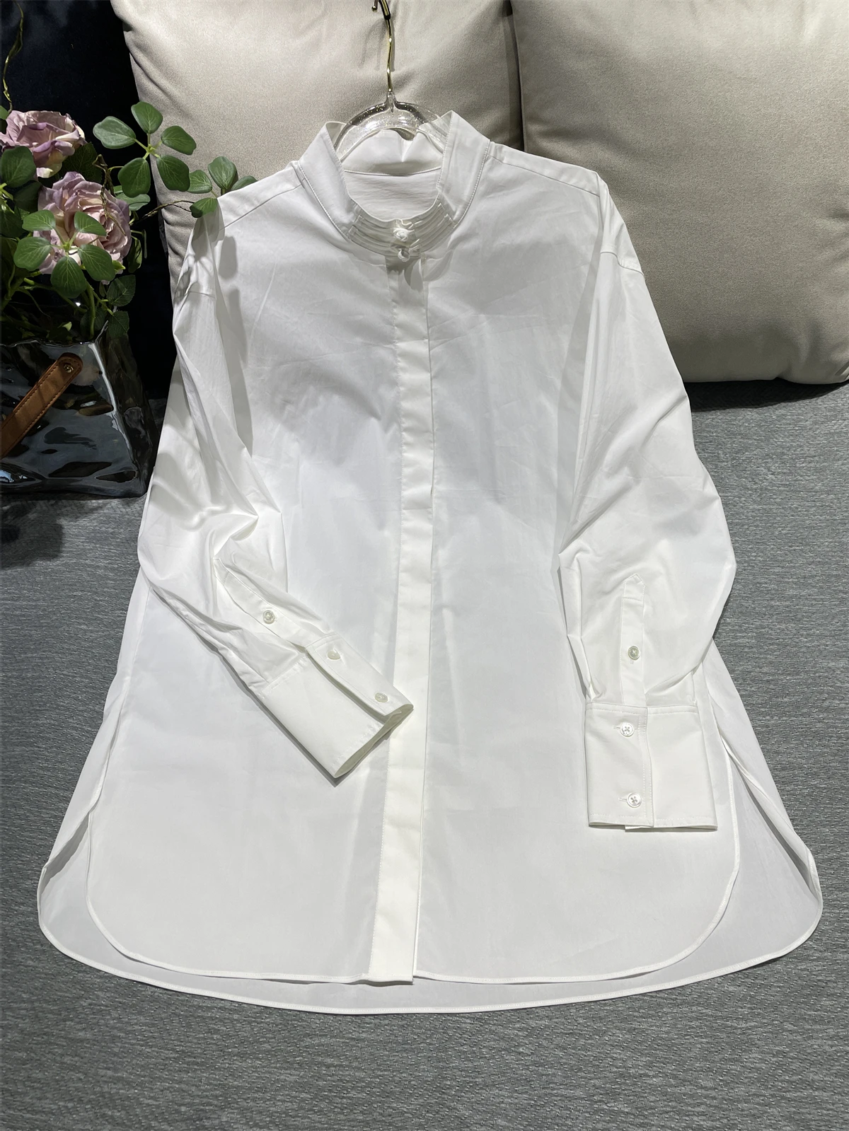 

New Chinese Sle High Collar Double Button White irt Versatile Cotton Long Sve Loose Fit mid Length Traditional Ethnic ...