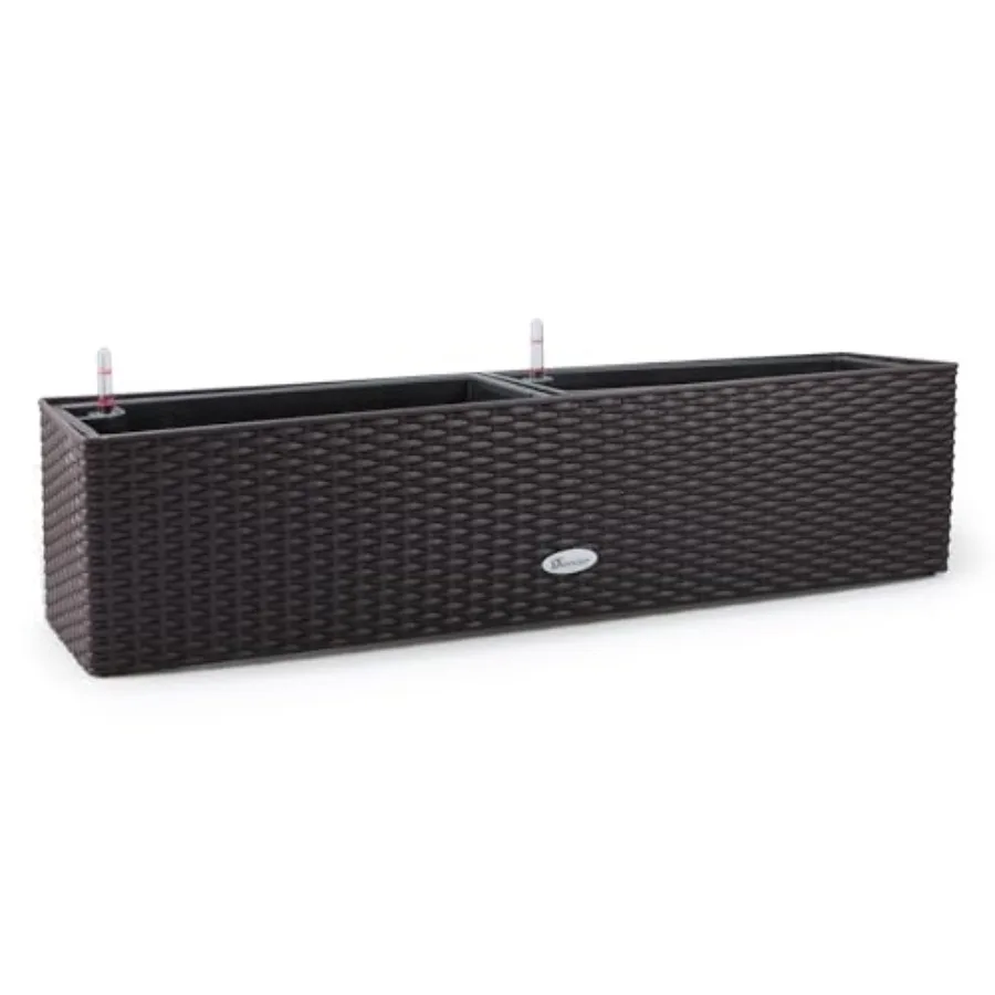 

31.5 Inch Rattan Self Watering Planter Indoor Outdoor Thickened Large Rail Flower Plant Pot Window Box with Water Level Indicat