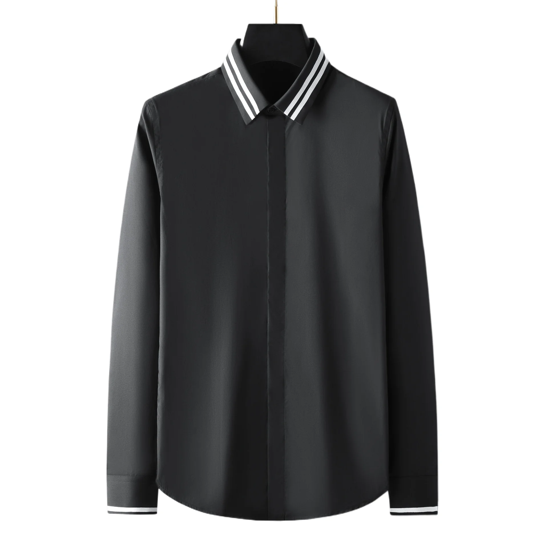 

Мужская рубашка с декоративной лентой на лацканах, приталенная, повседневная, деловая, для торжественных мероприятий, для выступлений, мужская одежда