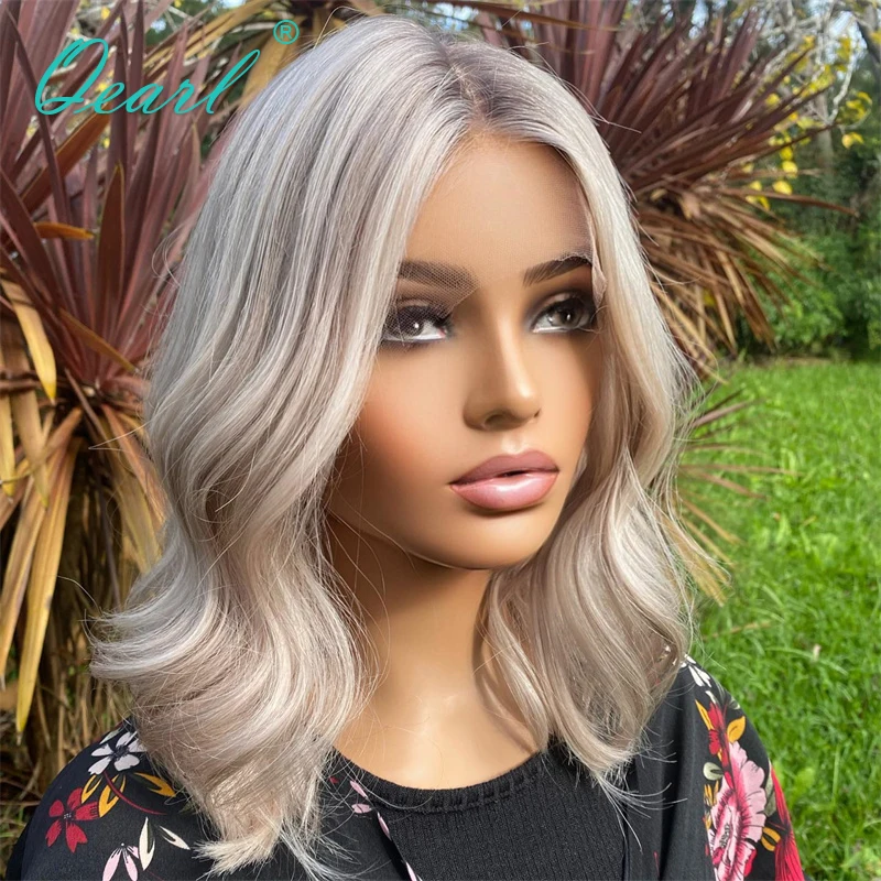 

Shoulder Bob Lace Frontal Wigs Hd Lace Wig 13x4 Human Hair Icy Ash Blonde Virgin Natural Loose Wave Highlights Color 150% Qearl