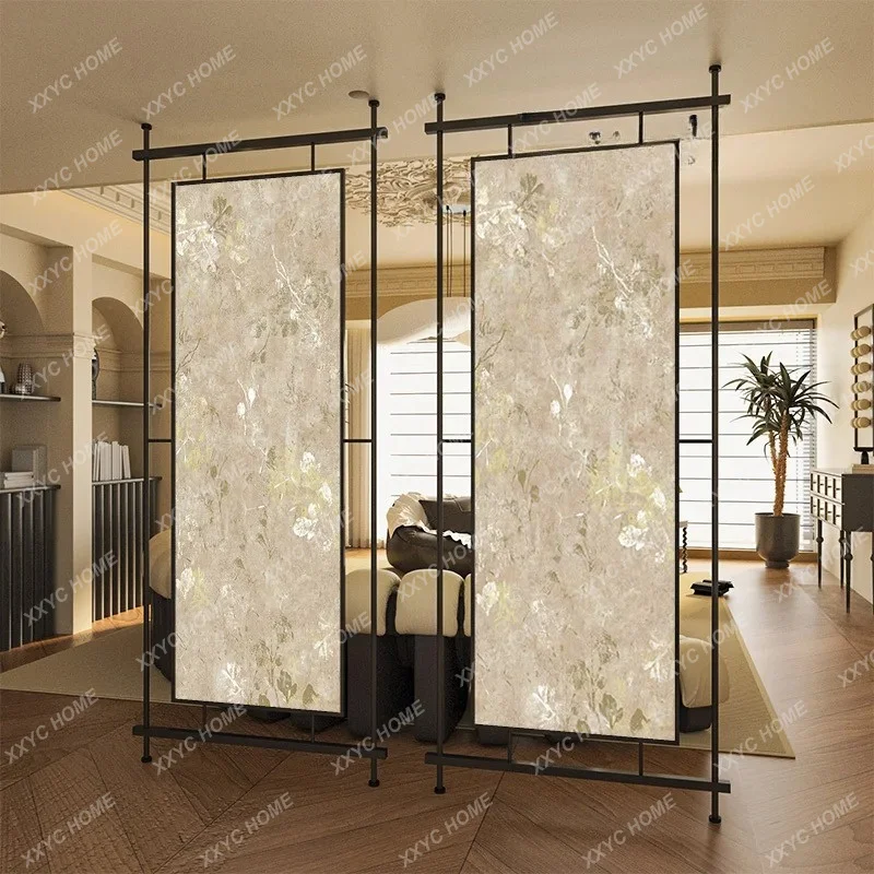 XXModern simple abstract golden flower stainless steel screen partition guest restaurant entrance decorative screen