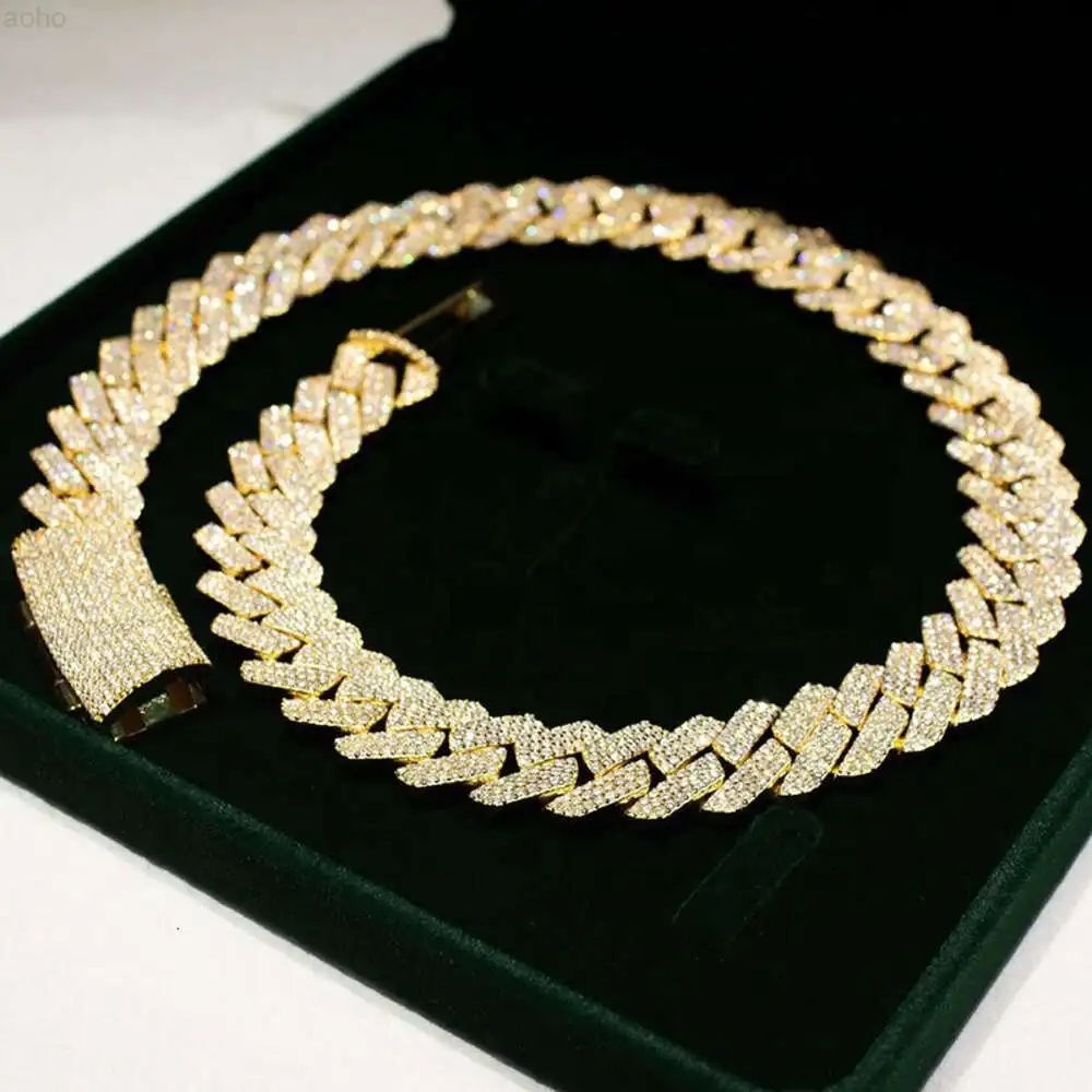 

Hand Setting Hip Hop Iced Out Yellow Gold Vvs Moissanite Diamond 10k Gold Cuban Link Chain