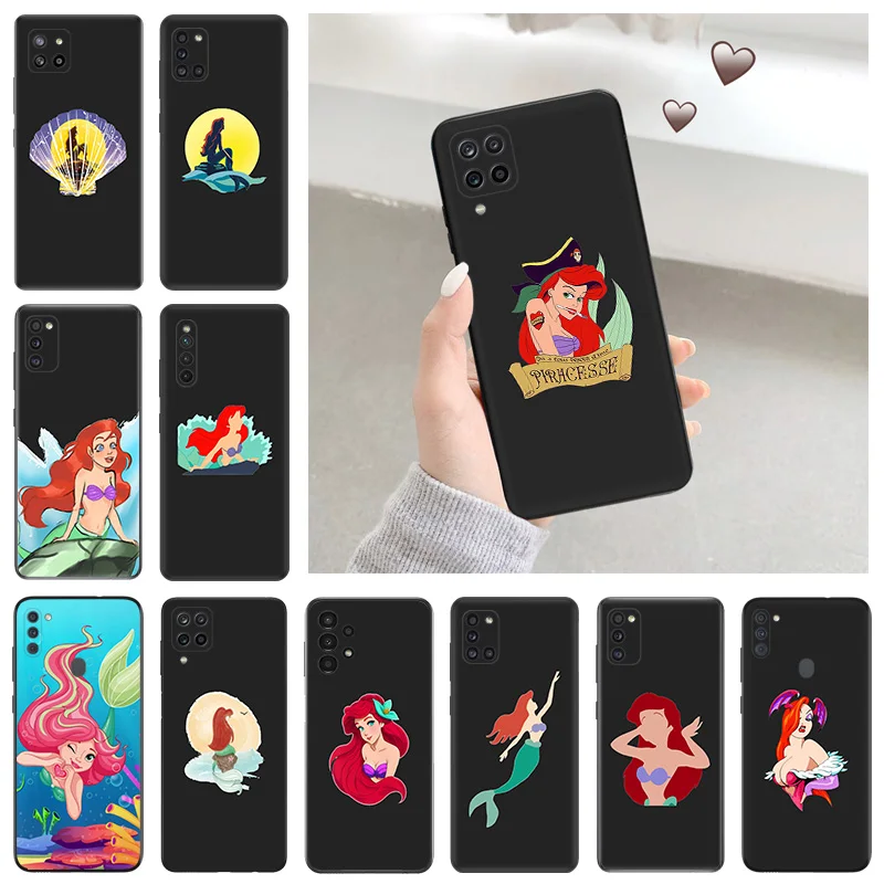 Phone Case for Samsung Galaxy A31 A32 A33 A34 A51 A52 A53 A54 A71 A52S A72 A73 4G 5G Little Mermaid Girl Shell Black Cases Cover