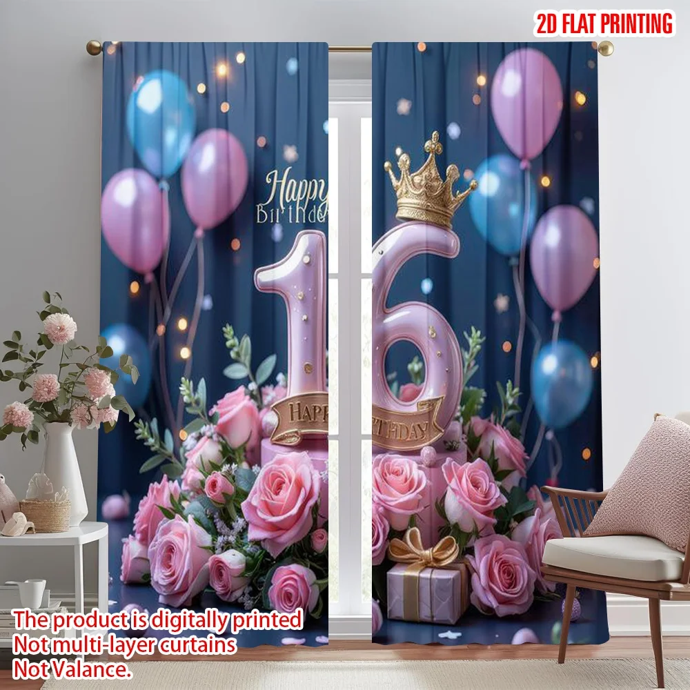 

2D flat printing 2pcs Scene Curtain Sweet 16 Celebration Digital Printed Polyester Drapes Party Decorations Use for All