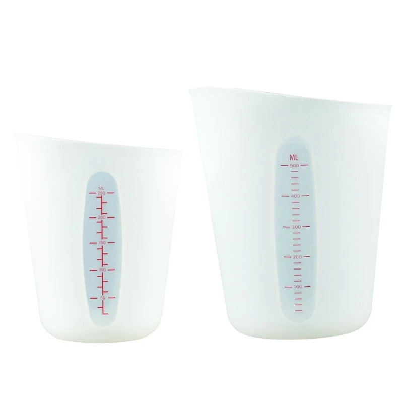 Pack of 2 Silicone Measuring Cups Jugs Set 250/500ml Mixing Cups with Clear Scal