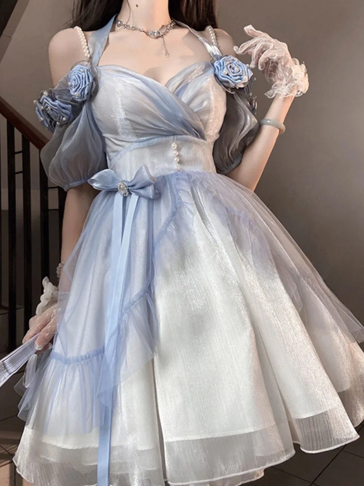 Vestido e deadado 3D rosa para adulto, vestido de princesa Lolita, ropa diaria, vestido de boda Floral, moda de temp...