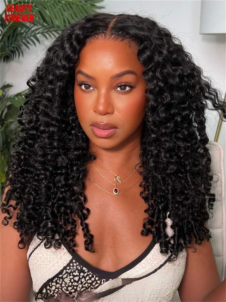 7X5 Bye Bye noeuds doigt bobines bouclés sans colle perruque de cheveux humains sans colle Transparent HD dentelle avant brésilienne perruque de cheveux humains