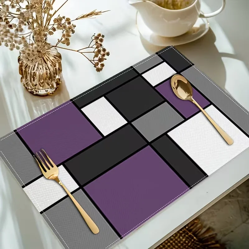 Minimalist Beige Double Black Border Placemats Solid Neutral Linen Texture Table Mats Modern Rustic Daily Dining Table