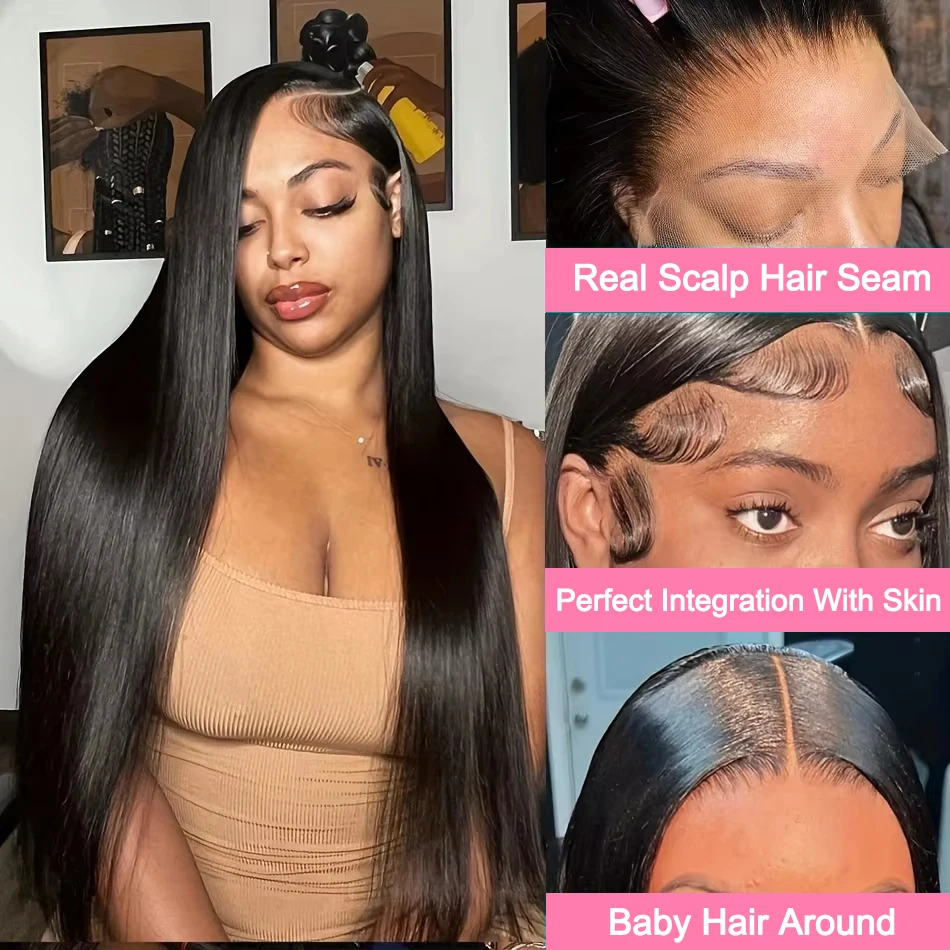 باروكة دانتيل كاملة مستقيمة برازيلية شفافة مسبقًا، شعر مستعار دانتيل عالي الدقة، خط شعر طبيعي مريح، نمط شعر بشري أنيق #5