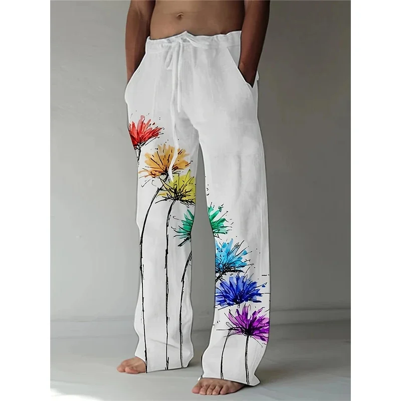 Men's Summer Casual Beach Pants Drawstring Elastic Waist Long Pants Zipper Print Skull Pattern Print Everyday Holiday Streetwear