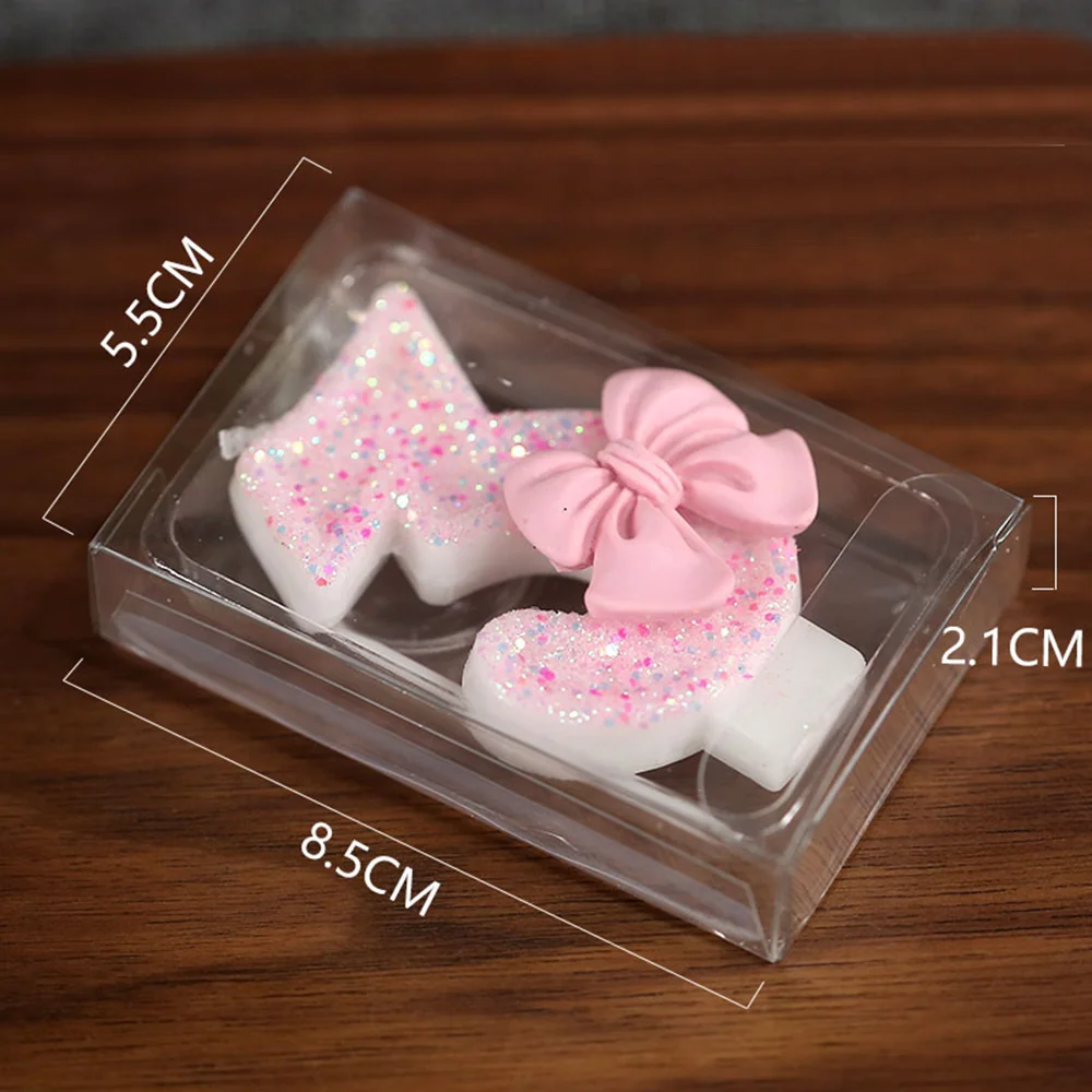 3D Number Cake Decorating Candles Glitter Pink Bow Digital Candles Cake Topper Birthday Party Memorial Day Party Cake Decoration