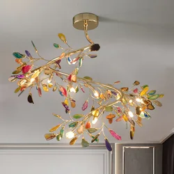 Nordic Colorful Agate LED Ceiling Chandeliers Lighting Romantic Leaves Shape Pendant Lamp Living Dining Room Bedroom Decor Light