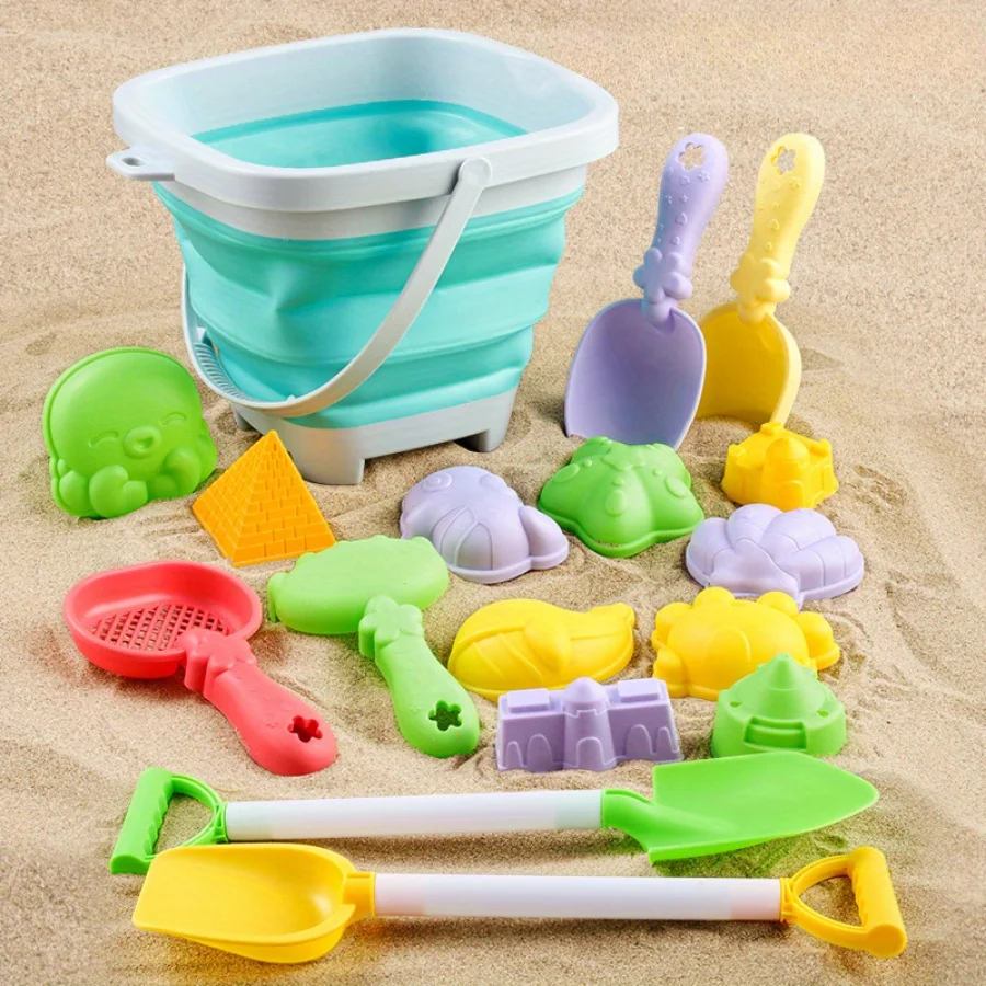 Ensemble de jouets pour enfants, jeu de plage, seau pliant d'eau et de sable, moule à pelle, cadeau d'été, Styles de couleurs aléatoires