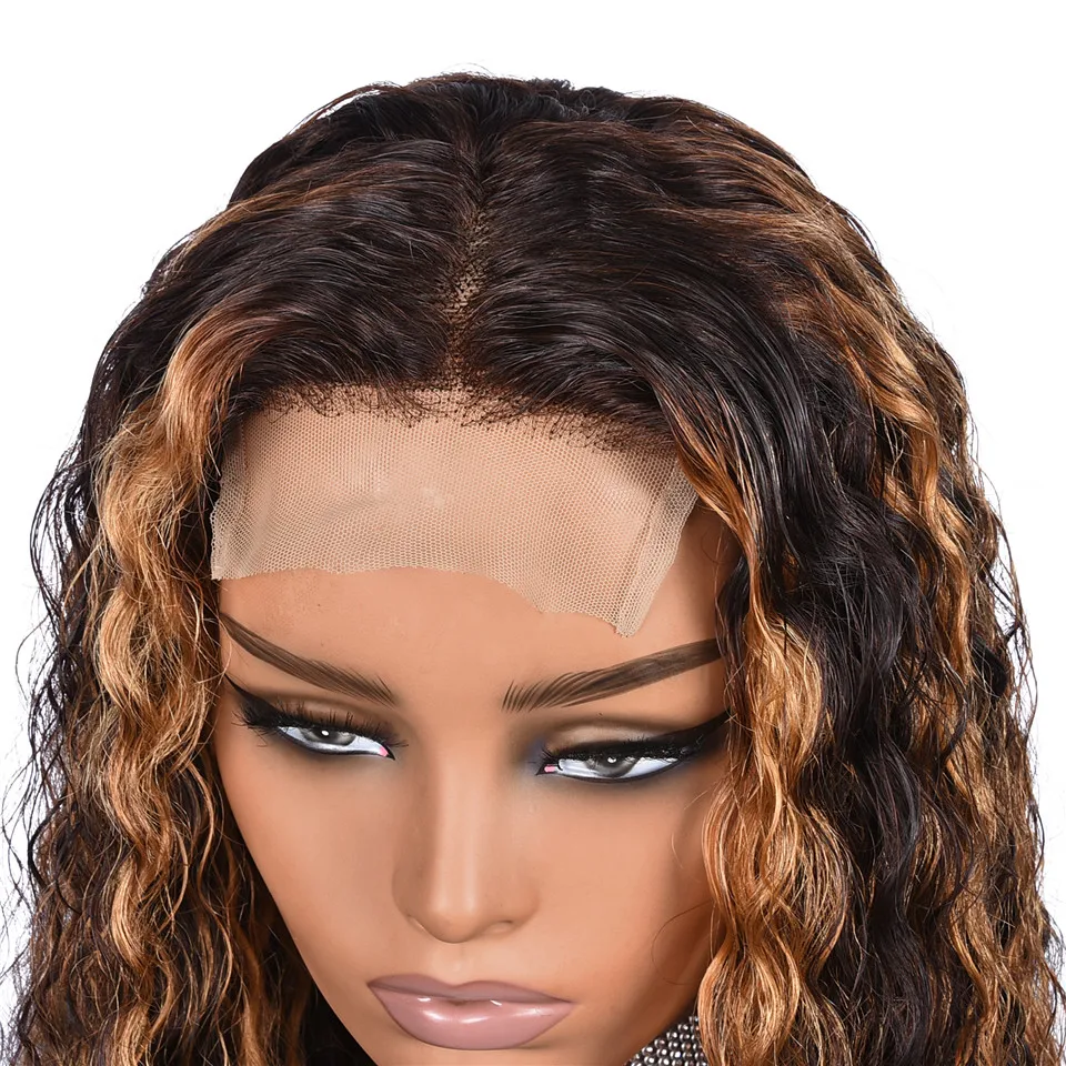 Highlight Curly 13x4 Lace Front Wig P4/27 Water Wave 4x4 Lace Closure Human Hair Wigs Deep Wave 13x4 Lace Front Human Hair Wig