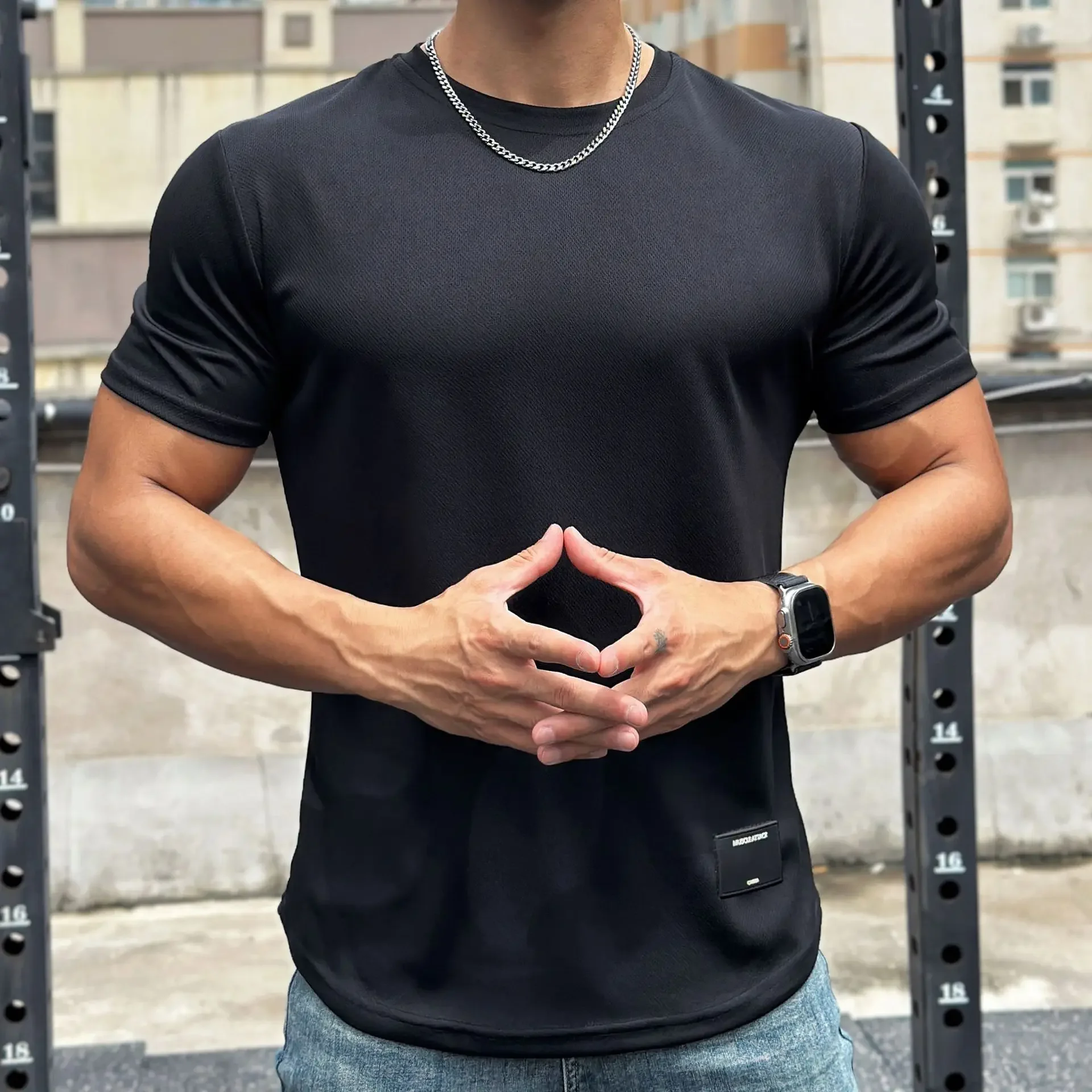 2024 new Men Summer Short Sleeve Fitness T Shirt Running Sport Gym Muscle T Shirt Workout Casual High Quality Tops Clothing image 5