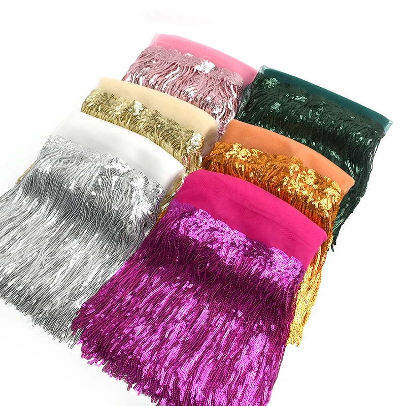 

30CM Wide Sequin Tassel Fringe Lace Trim Trimming for Diy Latin Dress Stage Clothes Accessories Ribbon Latin Dance Sewing