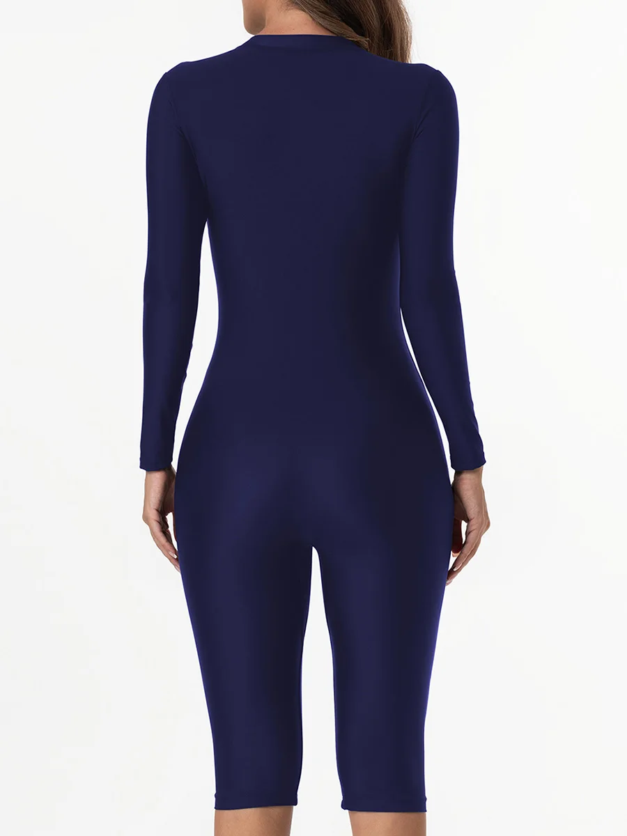 2026 سستة ضئيلة قطعة واحدة ملابس السباحة النساء طويلة الأكمام و الركبة ملابس السباحة الإناث الاستحمام السباحة بدلة ركوب الأمواج بحر