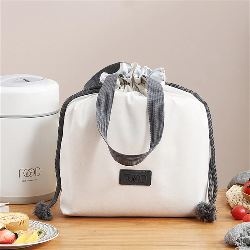 Portable Drawstring Women's Thermal Lunch Bags Waterproof Picnic Pouch Food Insulated Cooler Container Fridge Bag for Office