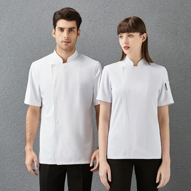 Vestes de Chef à manches courtes, uniforme de Chef de cuisine, uniformes de Restaurant, chemises d'été, manteau de cuisinier, vêtements de serveur
