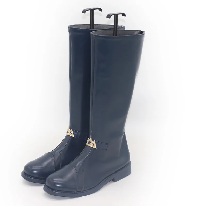 أحذية SilverAsh The Reignfrost التأثيرية أحذية سوداء اللون ملحقات فرسان اللعبة أحذية لعب الأدوار لحفلات الهالوين مصنوعة حسب الطلب