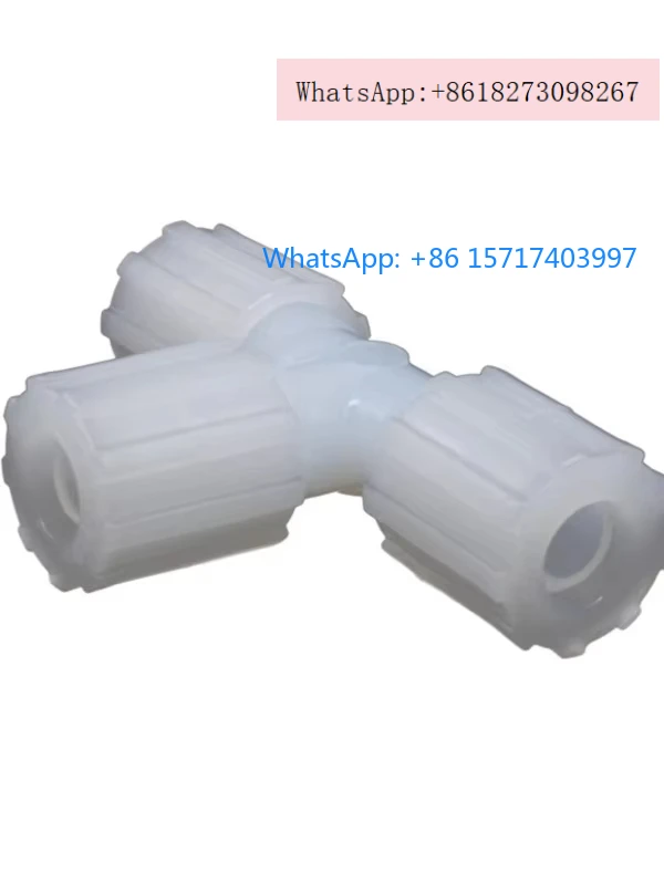 

PFA three-way expansion joint with variable diameter and small head 1/4 inch to 1 inch in stock supply connection thread