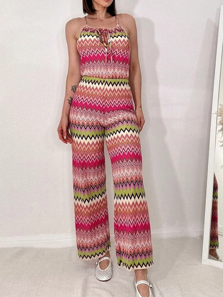 

Wmstar Jumpsuit Women Wholesale New Striped Printed Sexy Strappy Sleeveless Long Loose One Piece Summer Clothes Summer Clothes