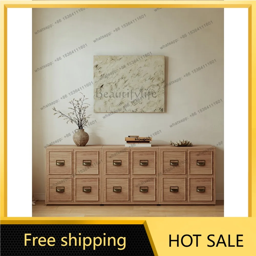 FG 2026 new TV cabinet solid wood floor French natural medium and ancient style living room combination cabinet