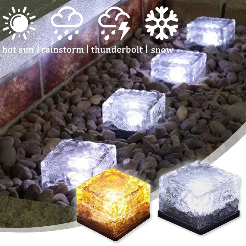 1/4PCS Solar Ice Cube Lamp Crystal Glass Brick Light Diamond Visual Effect Waterproof For Garden Pathway Christmas Decor