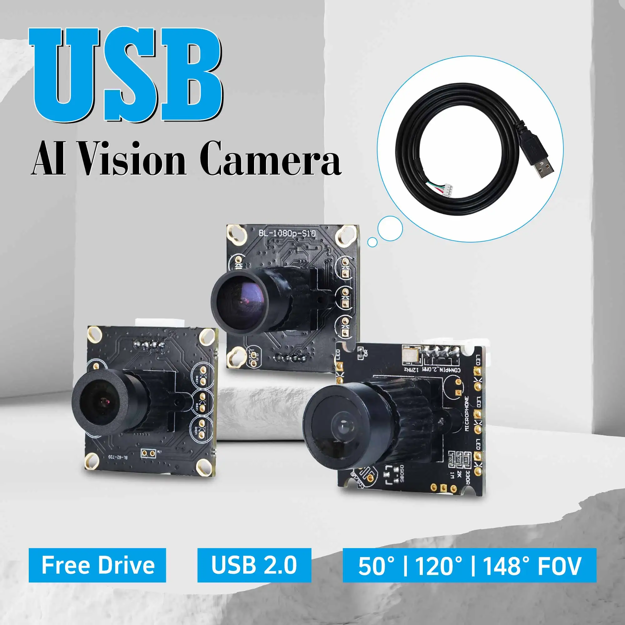 USB Camera Module CMOS USB2.0 Webcam For Android Windows Linux Mac Computer PC Laptops 1M 2M Pixels FOV 50° 120° 148° Optional