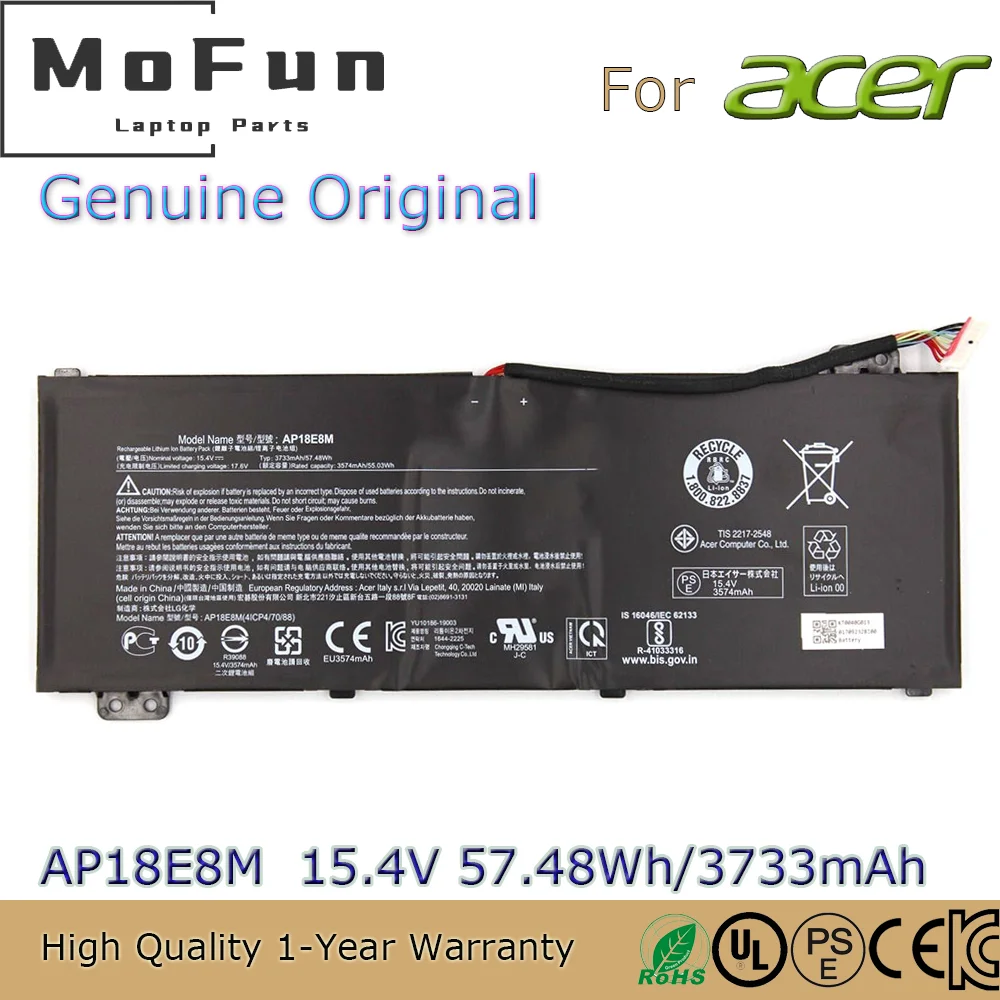 

Brand New Original AP18E8M 15.4V 57.48Wh Laptop Battery for Acer AN515-45 / AN515-55 / AN515-56 /AN517-52