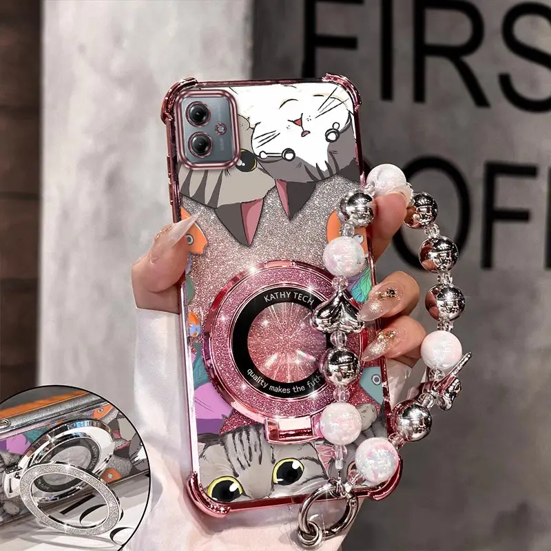 

G54 Happy Cat Plating браслет-держатель чехол для телефона Motorola G64 G84G54 G30 G52 G71S G20 G82 G54Powe G30 G10 Cover