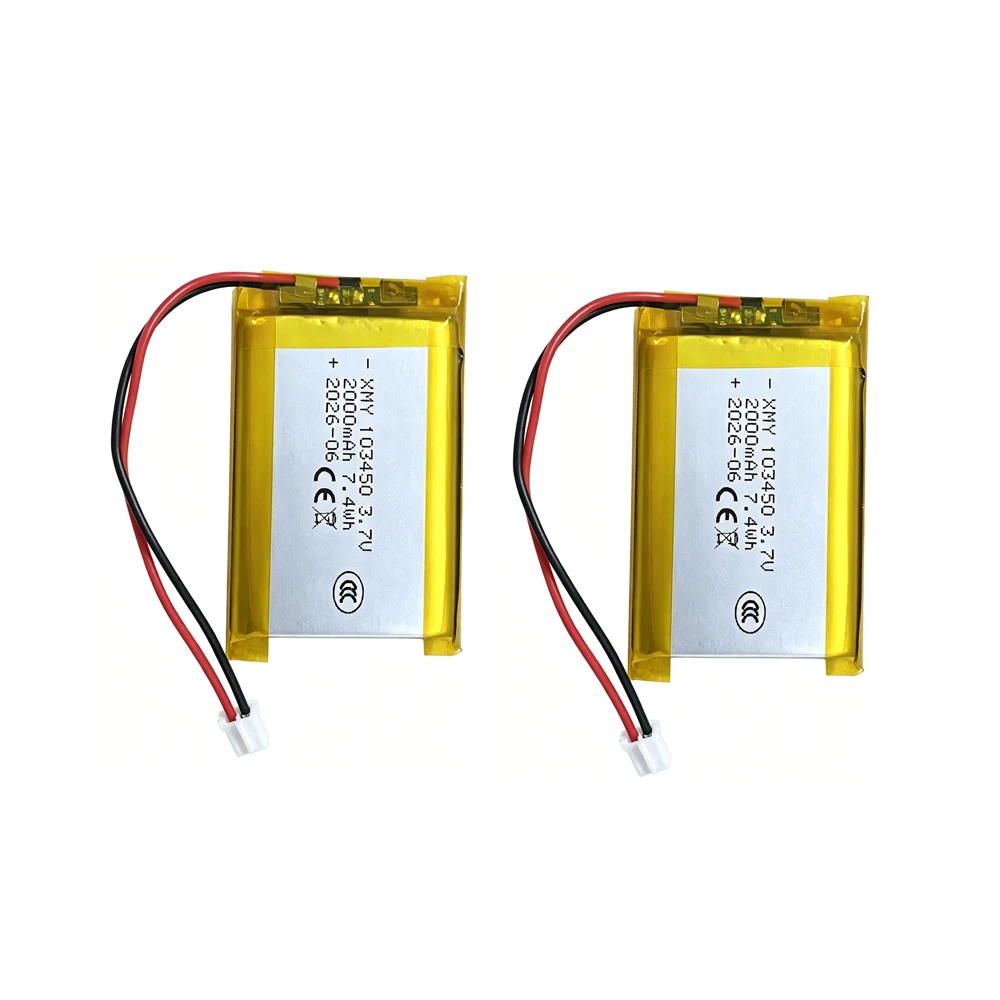 103450 3,7 V 2000 mAh wiederaufladbarer Polymer-Lithium-Akku Jst PH 2,0 mm 2-poliger Stecker für Kamera, GPS, Navigator, MP5, Bluetooth-Headset