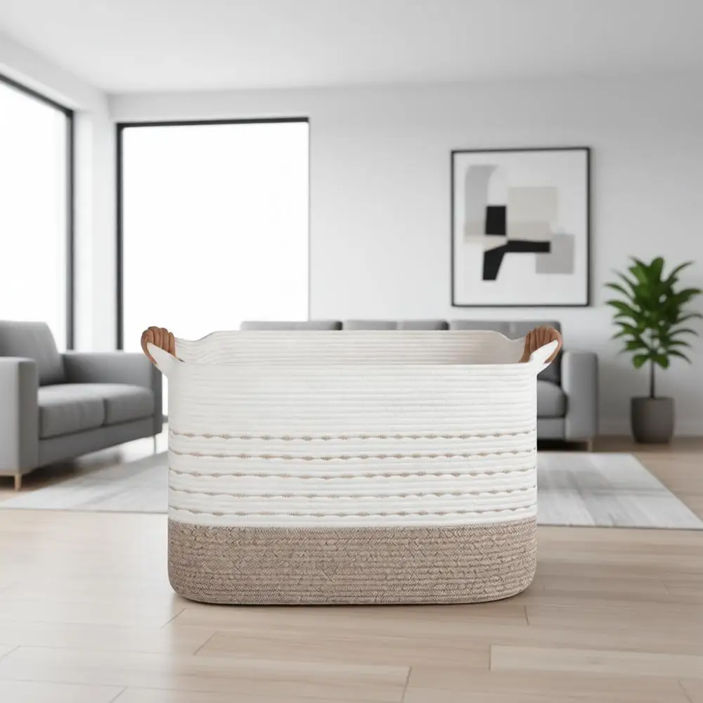 

Большая корзина из хлопкового каната, 108 л, 25x16x16 см, для гостиной и хранения игрушек, градиент светло-коричневый