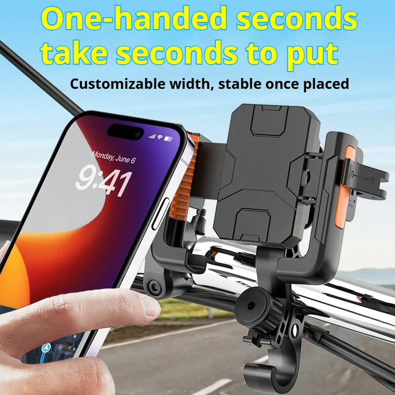 New Motorcycle Phone Holder, Shock‑Absorbing Bike Phone Mount，Professional anti‑shake, 360° rotation, one‑hand pick‑and‑place
