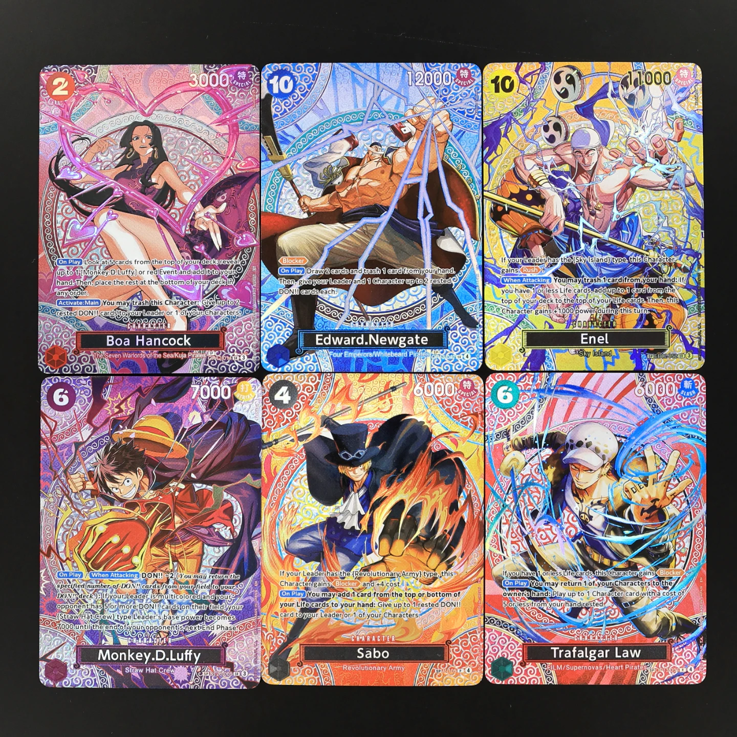 

One Piece TCG OPCG English EB04 OP15 SP Luffy Sabo Law Enel Newgate Boa Embossed Textured Foil Card
