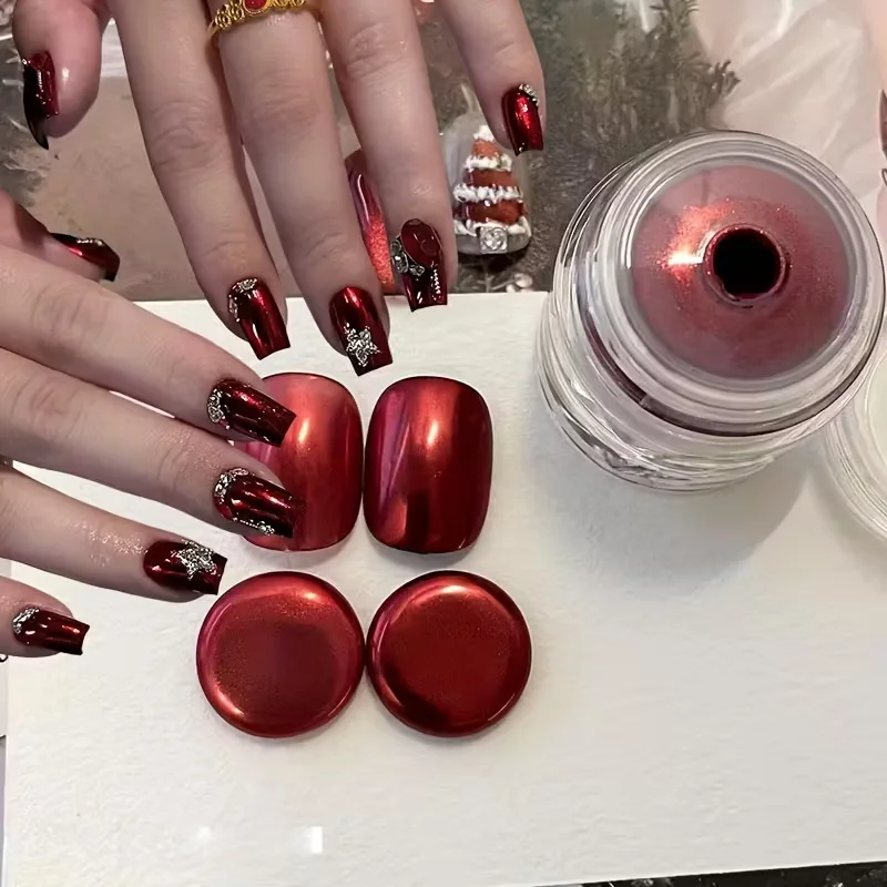 1 Stück super glänzendes rotes magisches Spiegel-Nagelpulver, metallischer Spiegeleffekt, funkelnder Glitzer für Weihnachten und Neujahr, Nagelkunst, DIY